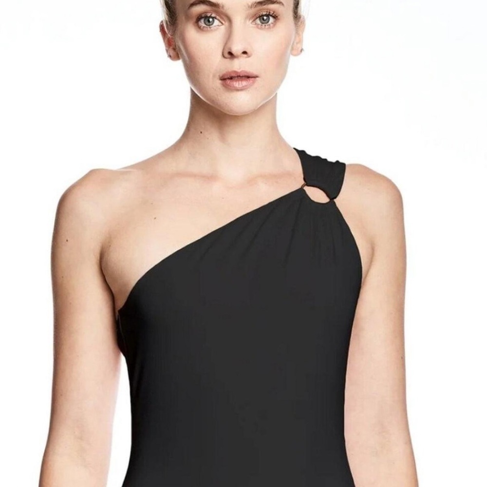 BAILEY 44 REVOLVE black one shoulder circle detail tank bodysuit top